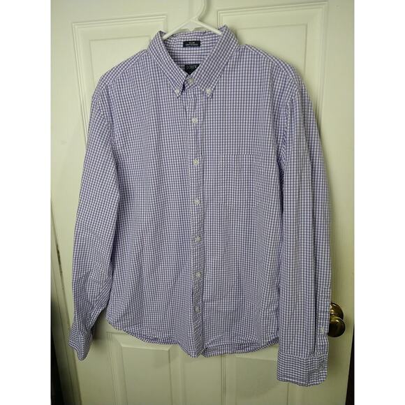 J. Crew Men's L Shirt Purple Gingham Slim Untucked Flex Washed Long Sleeve - Picture 1 of 9